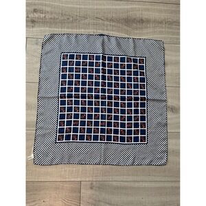 Neiman Marcus Vintage Silk Scarf Navy Blue Floral Checkerboard Made in Italy